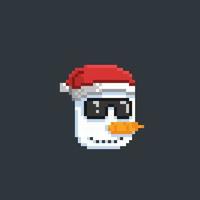 snowman head wearing santa hat in pixel art style vector