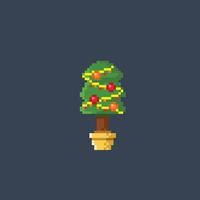 christmas tree in the pot with pixel art style vector