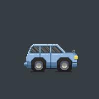 blue car in pixel art style vector