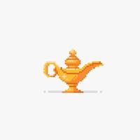 golden traditional lamp in pixel art style vector