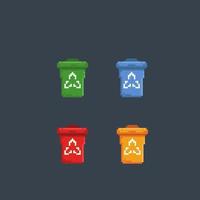 recycle trash bin with different color in pixel art style vector