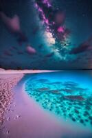 large body of water next to a sandy beach. . photo