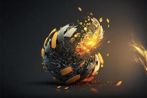 black and yellow ball with fire coming out of it. generative ai. photo