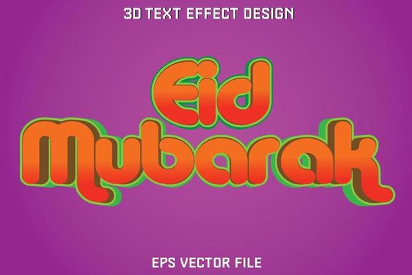 Eid Mubarak 3d text effect design