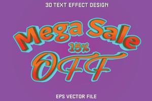 mega rebaja 15 por ciento apagado 3d texto efecto diseño vector