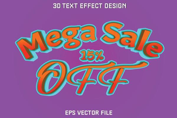 Mega sale 15 percent off 3d text effect design