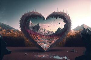 heart shaped picture with mountains in the background. . photo