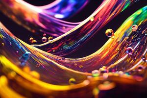 close up of a colorful liquid swirl on a black background. . photo