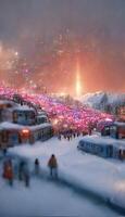 bunch of buses that are sitting in the snow. . photo