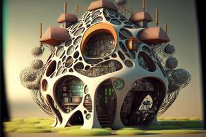 computer generated image of a futuristic house. . photo