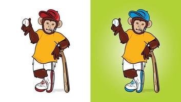 Monkey playing cricket and smoking gaming mascot vector design