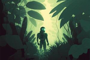 man standing in the middle of a jungle. . photo