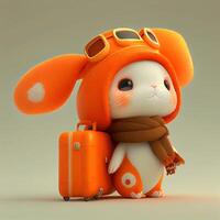 close up of a stuffed animal with a suitcase. . photo