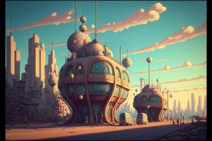 painting of a futuristic city on a sunny day. . photo