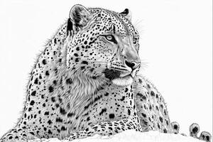 black and white drawing of a leopard. . photo