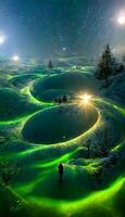 group of people standing on top of a snow covered field. . photo