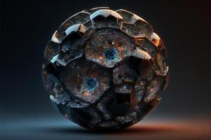 close up of a metal ball on a table. . photo