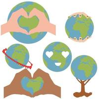 A set of earth day illustrations with heart vector