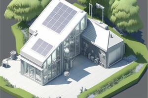 house with a solar panel on the roof. . photo