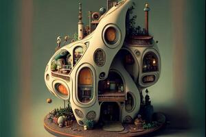 model of a house in the shape of a mushroom. . photo