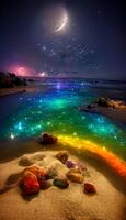 couple of rocks sitting on top of a sandy beach. . photo