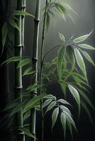 close up of a bamboo plant with green leaves. . photo