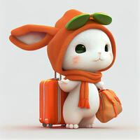 cartoon bunny wearing a hat and holding a suitcase. . photo