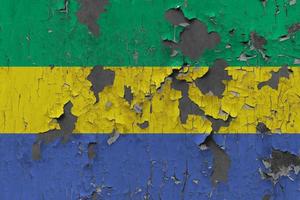 3D Flag of Gabon on stone wall photo