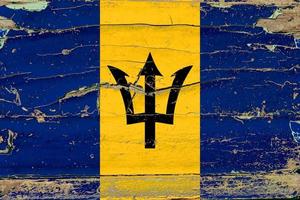 3D Flag of Barbados on wood photo