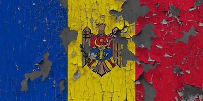 3D Flag of Moldova on an old stone wall background. photo