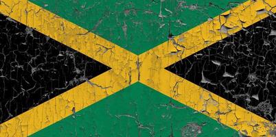 3D Flag of Jamaica on stone wall photo