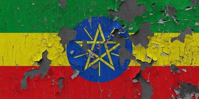 3D Flag of Ethiopia on stone wall photo