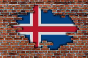 3d bandera de Islandia detrás el roto antiguo Roca pared antecedentes. foto