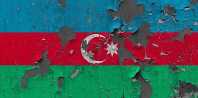 3D Flag of Azerbaijan on stone wall photo