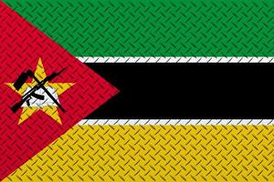 3D Flag of Mozambique on a metal wall background. photo