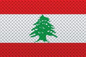 3D Flag of Lebanon on a metal photo