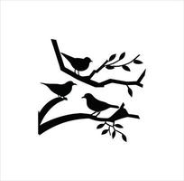 Tres sentado aves en rama silueta vector Arte.