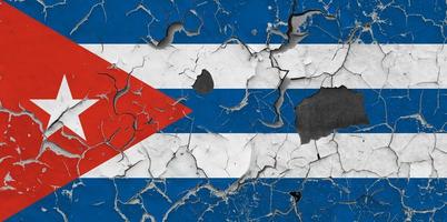 3D Flag of Cuba on stone wall photo