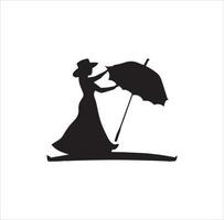 A woman with umbrella silhouette vector art.