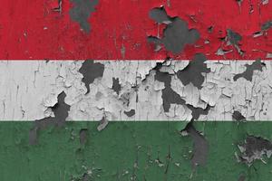 3D Flag of Hungary on stone wall photo