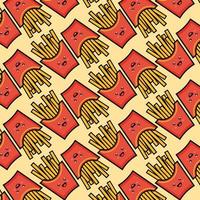 Crispy french fries seamless pattern with red paper boxes of fried potato. vector