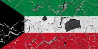 3D Flag of Kuwait on stone wall photo