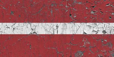 3D Flag of Latvia on stone wall photo