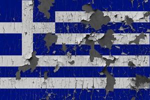 3D Flag of Greece on stone wall photo