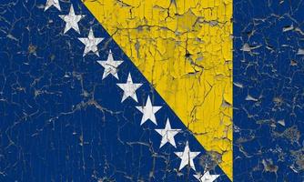 3D Flag of Bosnia and Herzegovina on stone wall photo