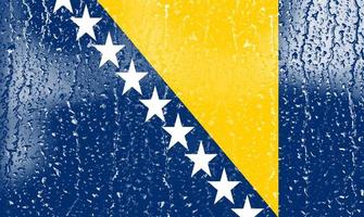 3D Flag of Bosnia and Herzegovina on a glass photo