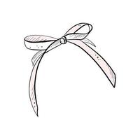 Vector illustration of textile or paper ribbon bowknot on white background. Black outline, graphic drawing in curves. For postcards, design and composition decoration, prints, posters