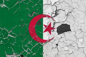 3D Flag of Algeria on stone wall photo