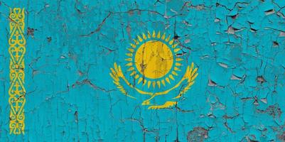 3D Flag of Kazakhstan on stone wall photo