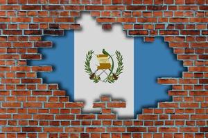 3D Flag of Guatemala behind the broken old stone wall background. photo